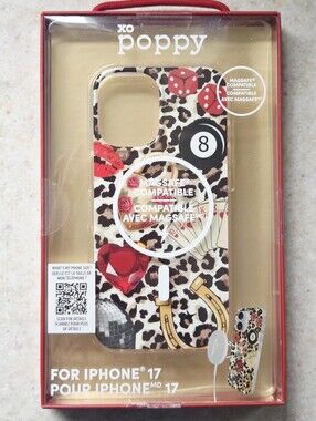 XO Poppy MagSafe iPhone 17 Case – Leopard Print, Magic 8-Ball & Disco Ball NIB